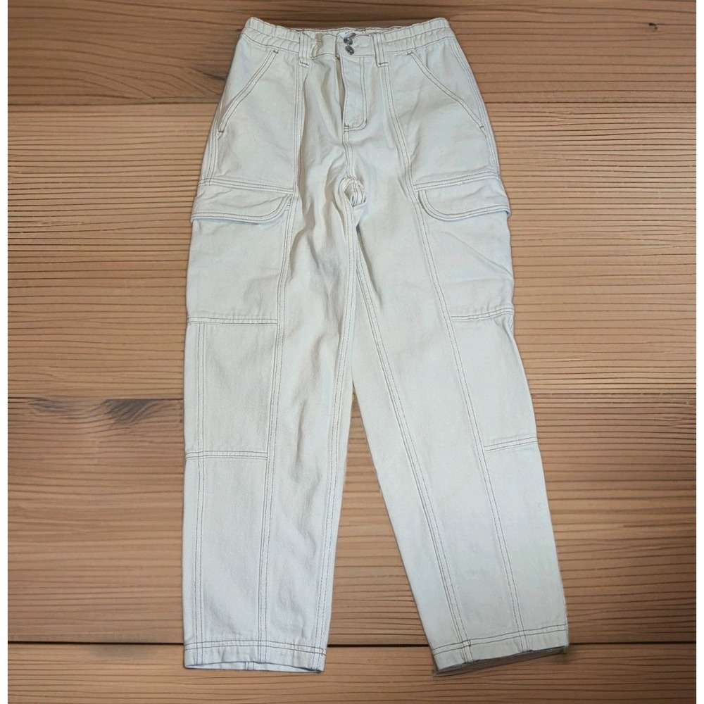 Utility Gorpcore Cargo Carpenter Pants Cream Elastic Waist PacSun Small